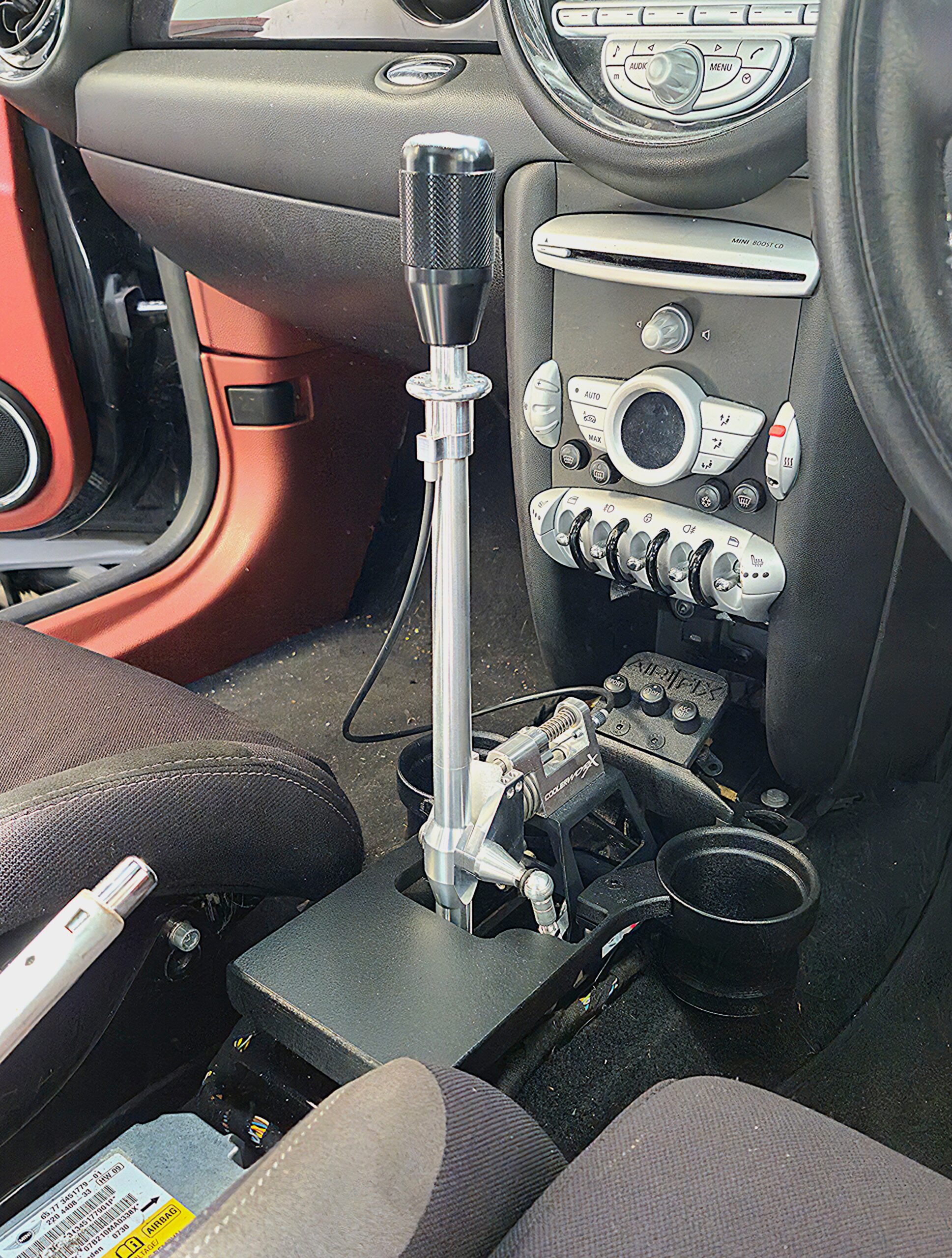 Coolerworx 3D printed console delete for Mini Cooper R56 interior modification